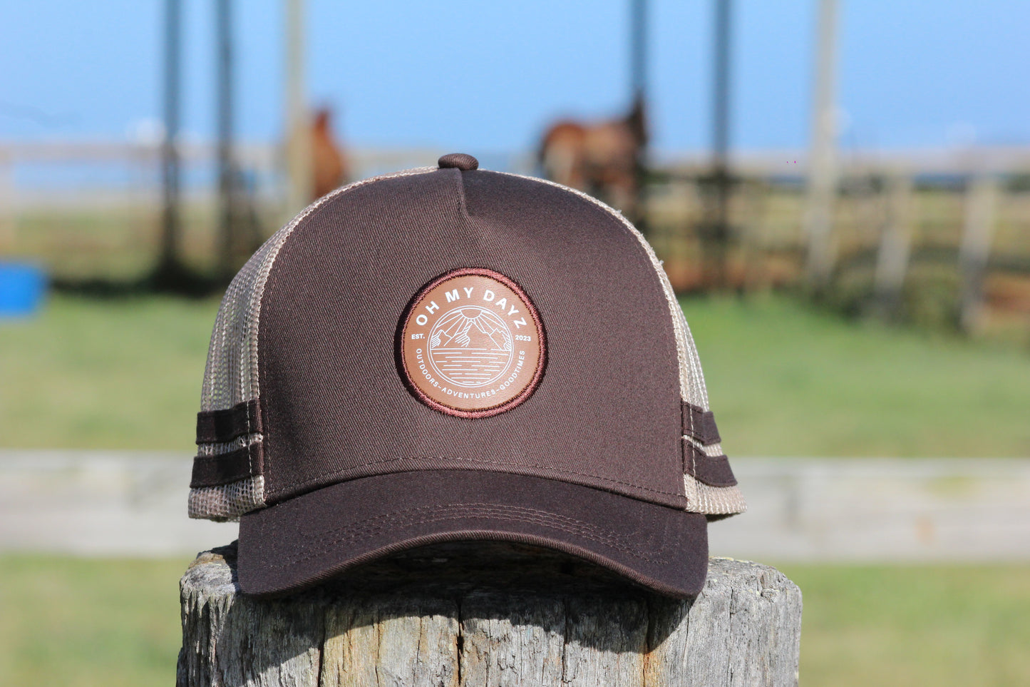 Brown Badged Trucker Cap