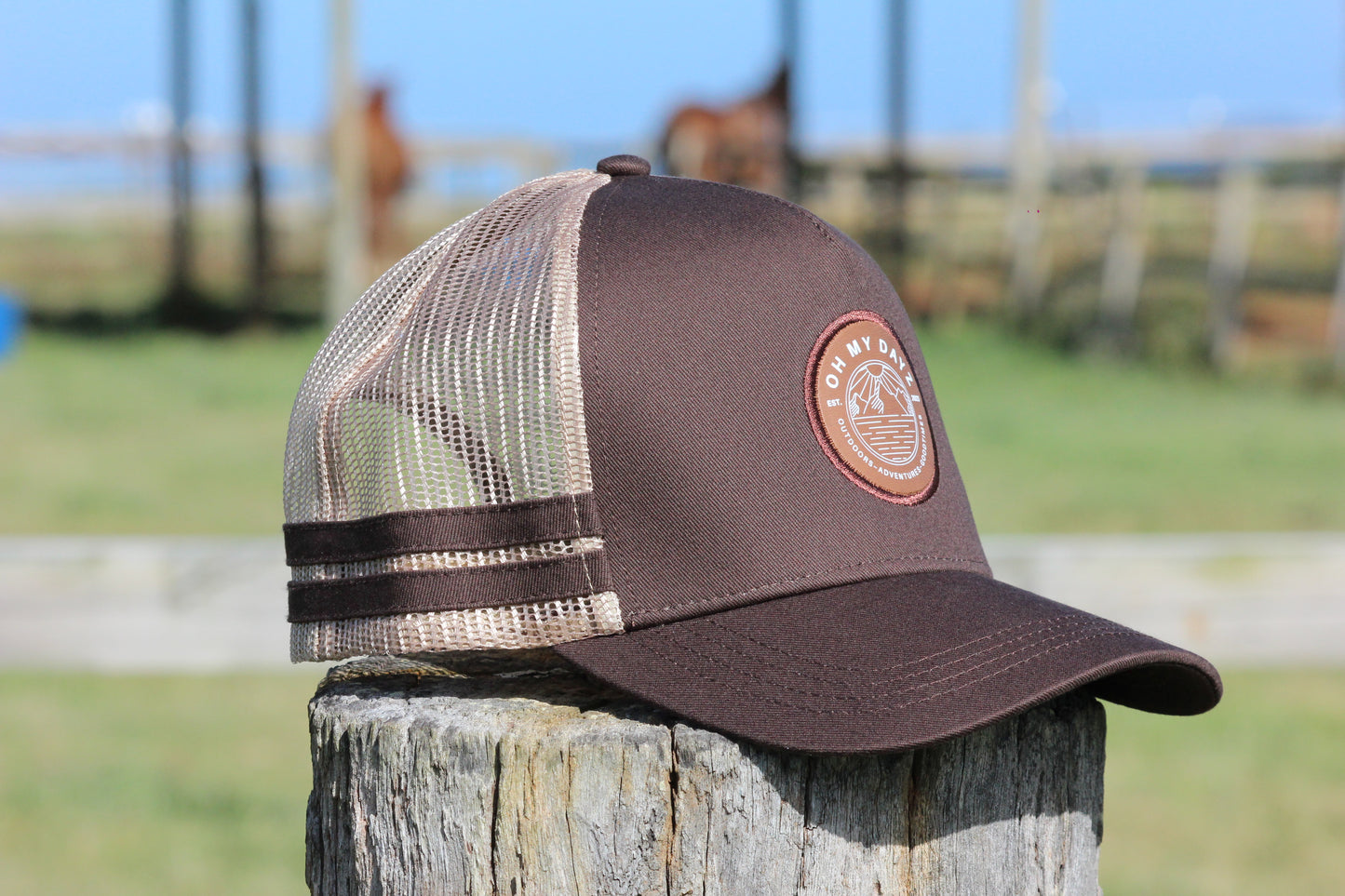 Brown Badged Trucker Cap