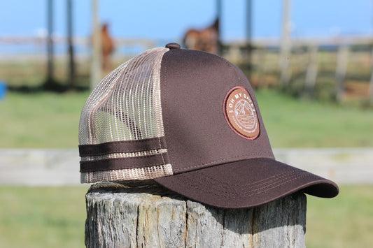 Brown Badged Trucker Cap